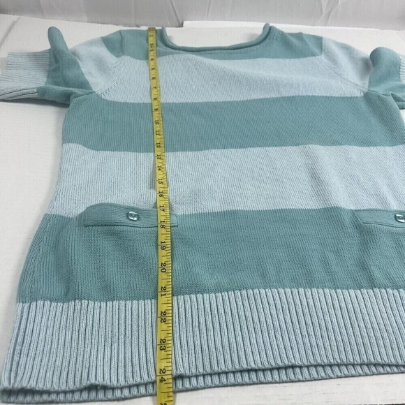 Pendleton Womens Sweater LARGE Short Sleeve Blue Green Striped Pockets READ - Picture 13 of 13